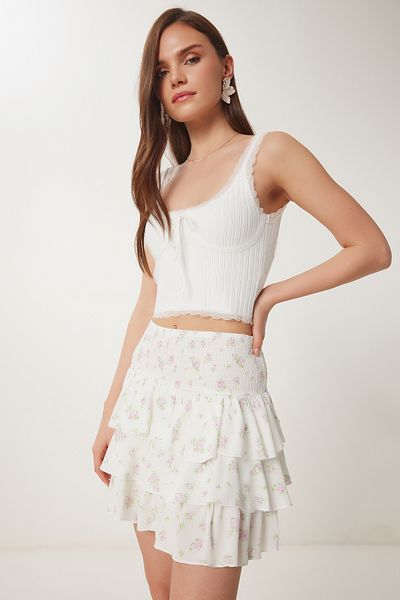 Lovelyİstanbul Flounced Summer Mini Skirt - Floral Peste Lub0103