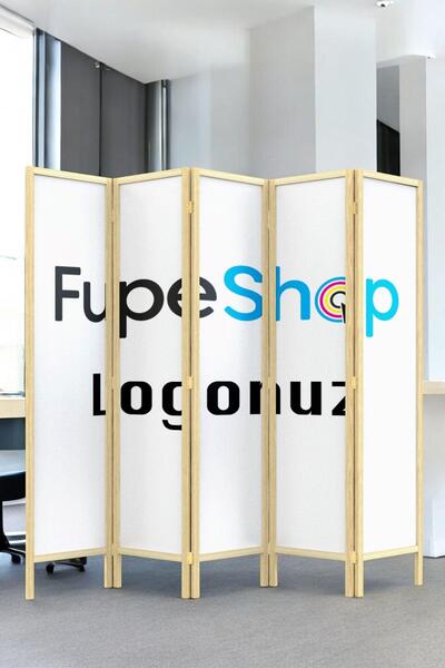 Fupe Shop Doğal Ahşap Kurumsal Logo 5 Kanatlı Seperatör Paravan 665875