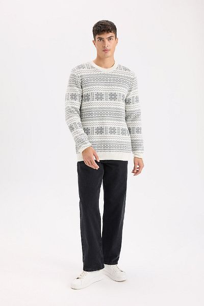 DeFacto Standard Fit Christmas Themed Crew Neck Knitwear Sweater D6839Ax24Wn