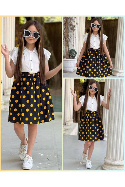 SNSA MODA Girl's Polka Dot Belt Detailed Dress