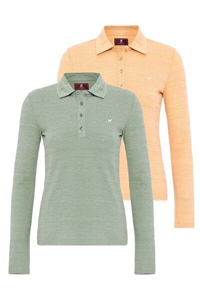 Williot طقم تيشيرت بولو نسائي بقصة ضيقة وأكمام طويلة مع زرين