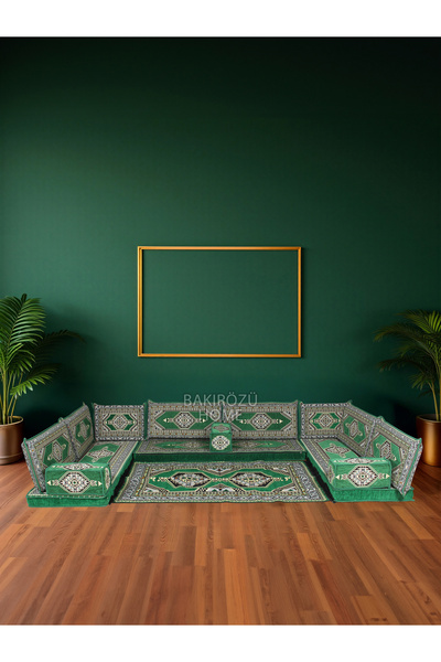 BAKIRÖZÜ HOME Şark Köşesi Takımı Yahyalı Yeşil Modeli Koltuk Takımı Sünger Da...