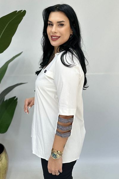 GÖKSEL Si̇m Strip Detail Tunic Large Size