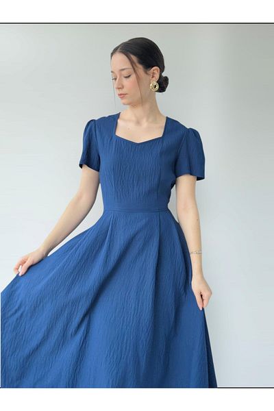 Retrobird Rochie lungă Matilda de design - Albastru închis pentru femei