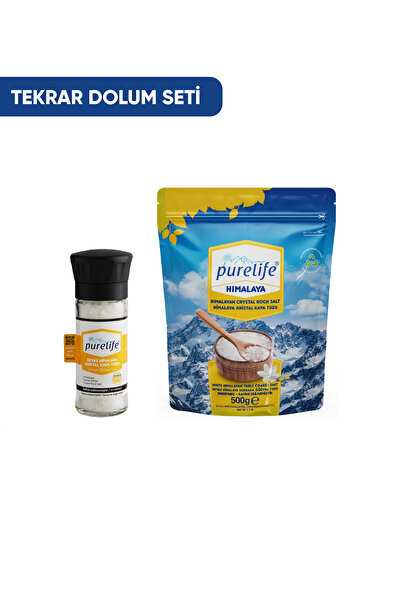 PureLife Himalaya Tuzu Set Granül Beyaz 500g Seramik Değirmenli Cam 120g | Ra...