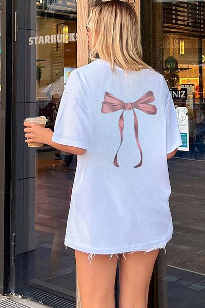 Touz Moda Μπλουζάκι με στάμπα πίσω φιόγκο Oversize