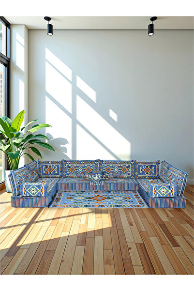 BAKIRÖZÜ HOME Şark Köşesi Takımı (20 CM MİNDER KALINLIĞI) Mavi Anadolu Modeli...