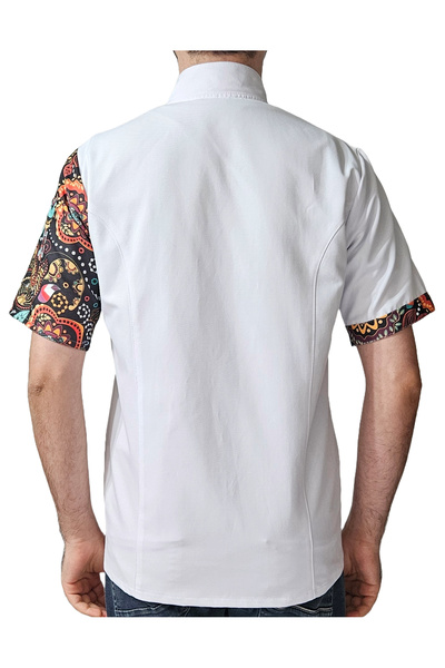 Ant Rotagrup Üniforma ve İş Elbiseleri Unisex Chef Kitchen Jacket - Mandala Patterned Summer Short Sleeve with Snap Fasteners