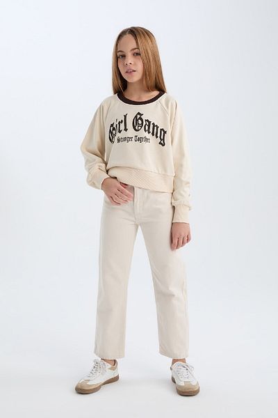 DeFacto Φούτερ για κορίτσια Relax Fit Crew Neck με εμπριμέ μαλακό τρίχωμα εσωτερικά D7042A824WN