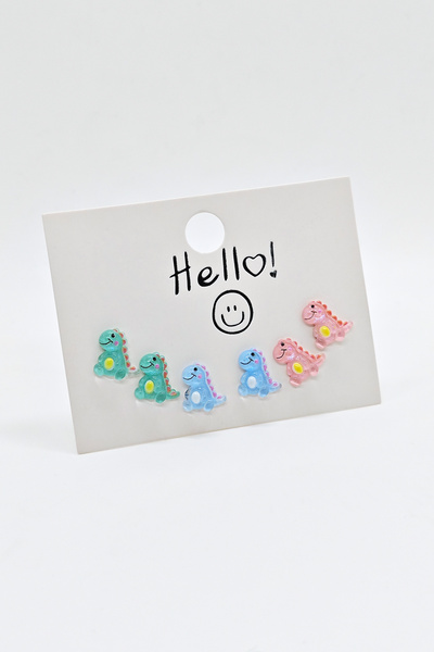 BearPear Renkli Dinozorlar 6'lı Çelik Küpe Seti