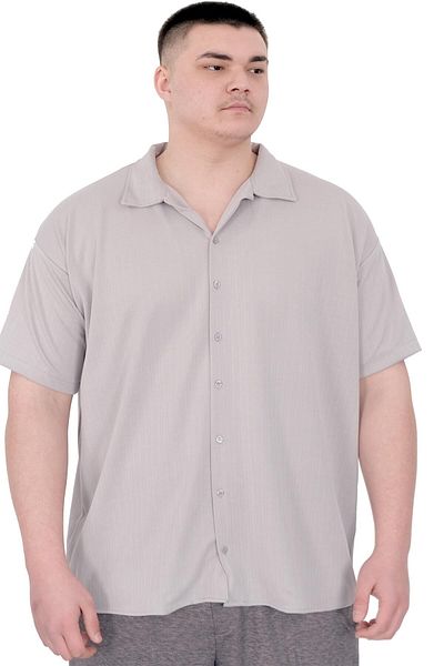 ModeXL Ανδρικό πουκάμισο Grey Mode XL με μοτίβο ρίγες πέτο Jacquard U24382