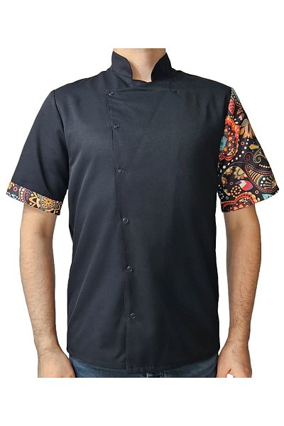 Ant Rotagrup Üniforma ve İş Elbiseleri Unisex Chef Kitchen Jacket - Mandala Patterned Summer Short Sleeve with Snap Fasteners