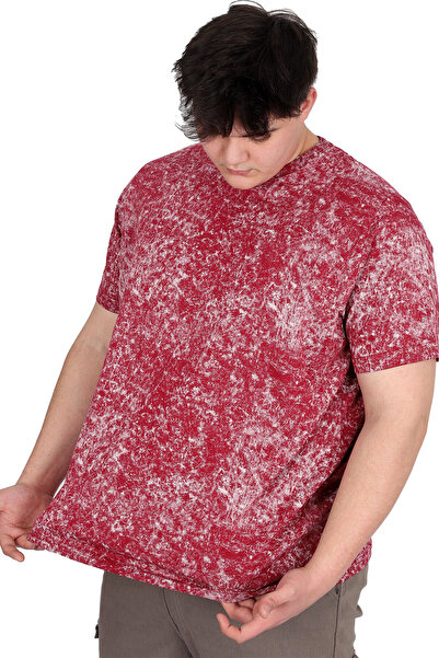 ModeXL Ανδρικό μπλουζάκι μεγάλου μεγέθους - Εκτύπωση με λαιμόκοψη U20037 Βουργουνδίας