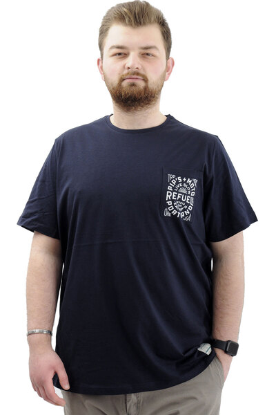 ModeXL Mode Xl Великий розмір Чоловіча футболка з велосипедним коміром, принтом і кишенями T-shirt Refuel U24053 Синій