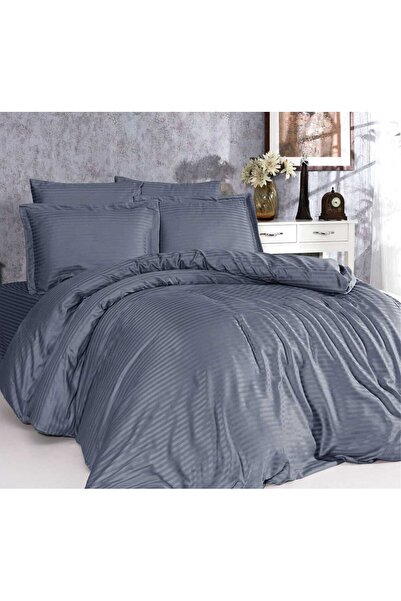 Gasel Home 120x200 Yataklar İçin (1.5 Kişilik) Soft Saten Çizgili Nevresim Takımı