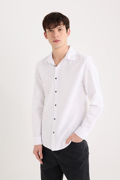DeFacto Slim Fit Slim Fit Βαμβακερό Μασίφ Μακρυμάνικο Πουκάμισο A4644ax25sp