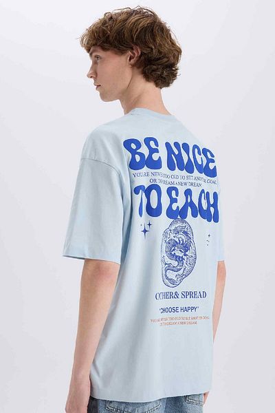 DeFacto Tricou cu mânecă scurtă, 100% bumbac, supradimensionat, cu croială largă, cu decolteu și spate, imprimat D7277ax25sp