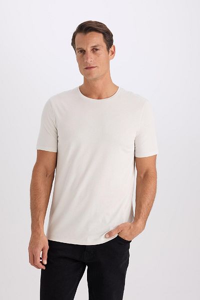 DeFacto Slim Fit Crew Neck - Modal Blended Cotton Plain Short Sleeve T-Shirt M6606Az25Sp