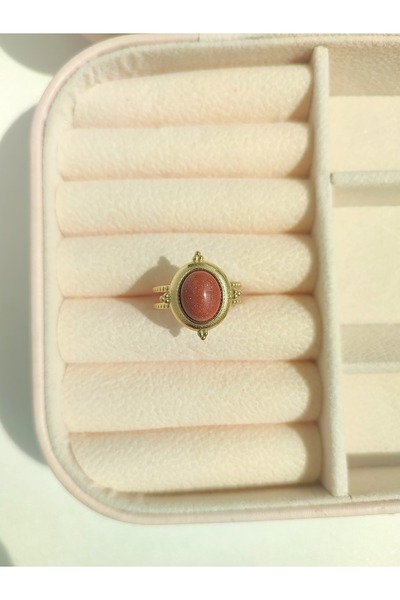 Evorya Kadın Otantik Simli Kahverengi Oval Taş Yüzük