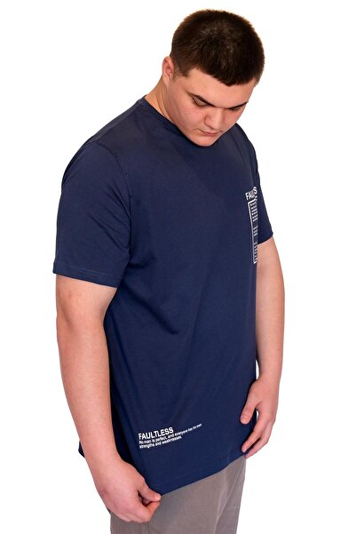 ModeXL Mode XL Великий розмір Чоловіча футболка з велосипедним коміром FAULTLESS з принтом U25011 Індіго