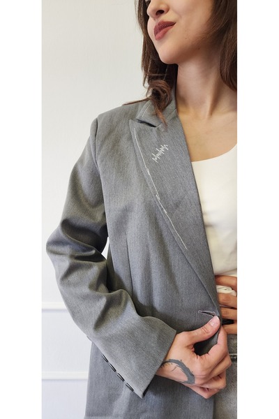 My Boutique Nakış Ve Etiketli Kruvaze Yaka Blazer Ceket