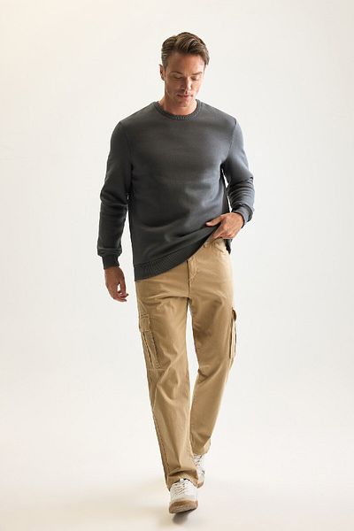 DeFacto Bavlna se 3 vlákny zvýšený fleece uvnitř Regular Fit Crew Výstřih Silná mikina D7876Axns