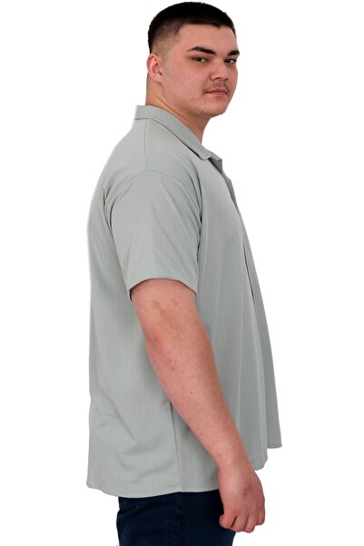 ModeXL Mode XL Ανδρικό πουκάμισο μεγάλου μεγέθους Apas με μοτίβο ρίγες γιακά Jacquard U24382 Çağla