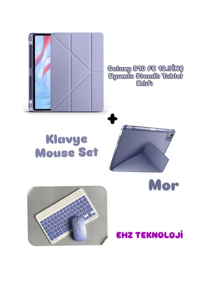 EHZ TEKNOLOJİ Galaxy Tab S10 Fe 10.9İnç Uyumlu Standlı Tablet Kılıf Bluetooth...