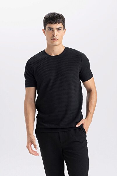DeFacto Slim Fit Slim Fit Crew λαιμόκοψη Βασικό μασίφ κοντομάνικο μπλουζάκι M6608az25sp