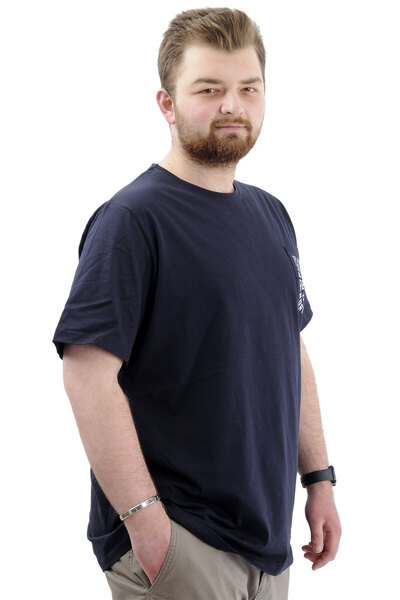 ModeXL Mode Xl Великий розмір Чоловіча футболка з велосипедним коміром, принтом і кишенями T-shirt Refuel U24053 Синій