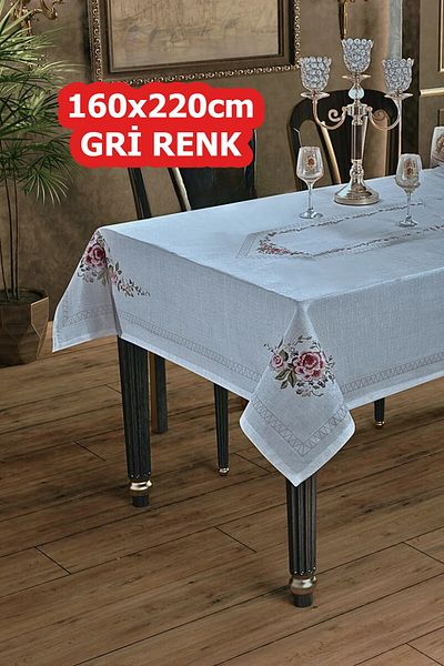 Çt Çeyizci Tekstil Table Cloth, Digital Printed Cross Stitch Single Table Cloth, Patterned Stain Resistant 160X220Cm Table Cloth