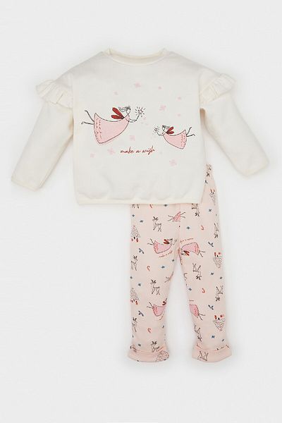 DeFacto Baby Girl Set of 2 New Year Themed Long Sleeve Top with Elastic Waist Bottom D6516A524Wn