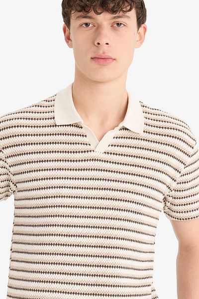 DeFacto Μπλουζάκι με κοντό μανίκι με ριγέ γιακά Polo Regular Fit D7249ax25sp