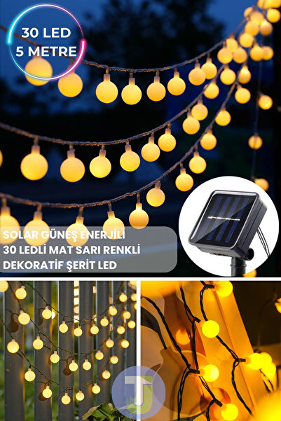 Technojet 30 Led 6m Solar Led Sarı Işık Güneş Enerjili Bahçe Teras Balkon Ağaç Lambası Aydınlatma