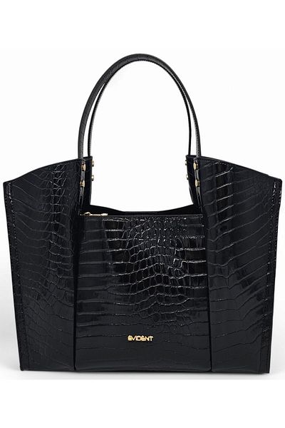 Evident Black Crocodile Patterned Bucket Model Double Strap Women's Shoulder Bag