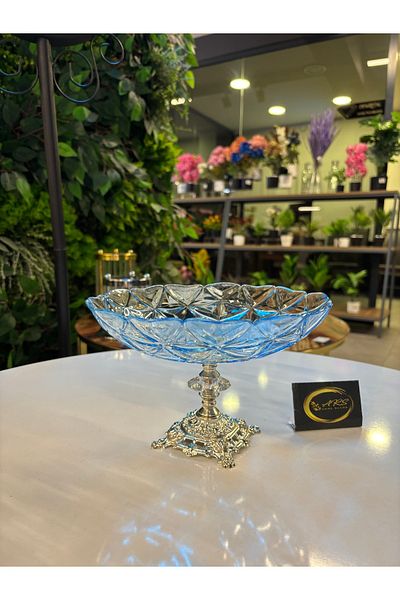 Paşabahçe Ars Pasabahce Estrella Silver Metal Pedestal Decor Plate, Bowl, Presentation, Sugar Bowl, Fruit Bowl, Gift