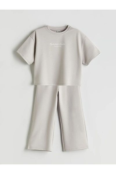 LC Waikiki Lcw Kids Gray Crew Neck Girls T-Shirt and Sweatpants