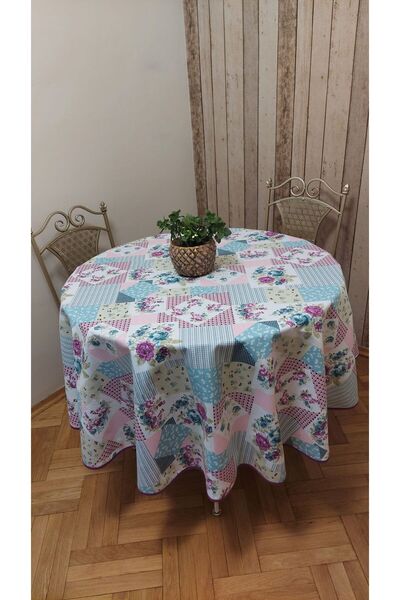 gonk Round, Country Patterned, Duck (Liquid Pusher, Stain Proof) Fabric, Tablecloth