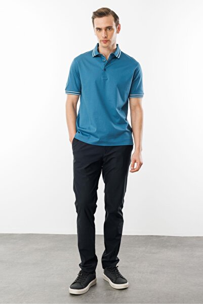 Desen Triko Ανδρικό μπλουζάκι με γιακά πόλο Mercerized Petrol