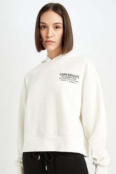 DeFacto Boxy Fit Hooded Printed Sweatshirt D6718Ax24Wn