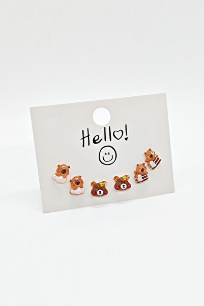 BearPear Sevimli Kapibara 6'lı Çelik Küpe Set