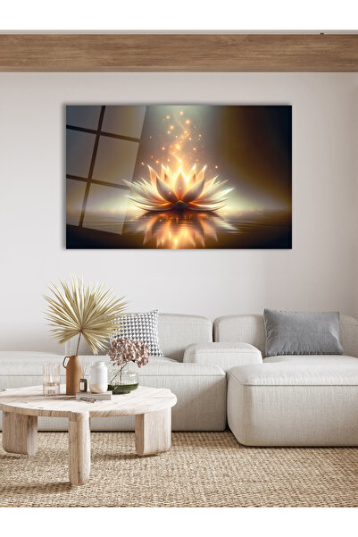 aylintac Soyut Gold Lotus Çiçeği Cam Tablo, Modern Ev Ofis Salon Duvar Dekoru...