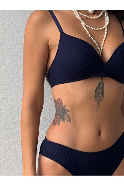 Cansoy Σετ σουτιέν με ριγέ χωρίς υποστήριξη χωρίς Underwire Navy Blue (701T)