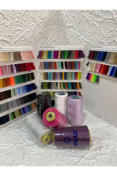 Oskar 120No Polyester Sewing Thread 5000 Mt (6 Pcs) (Light Gray-Black-Lila-White-Fuchsia Pink-Purple)