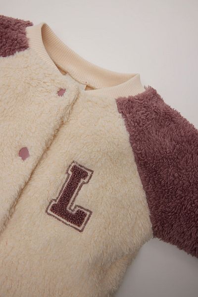 DeFacto Printed Welsoft Plush Cardigan for Baby Girl - Crew Neck, Snap Closure D6675A524Wn