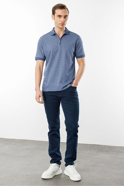 Desen Triko Ανδρικό μπλουζάκι με φερμουάρ Navy Blue