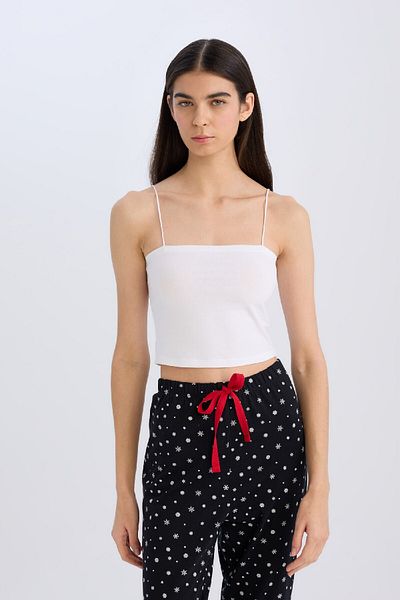 DeFacto Crop Cotton White Strappy Tank Top-fall In Love Y2249az25sp