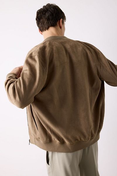 DeFacto Slim Fit Suede Bomber Coat Jacket Slim fit Κολεγιακό πέτο με φερμουάρ Διπλές τσέπες Εποχιακό ελαφρύ