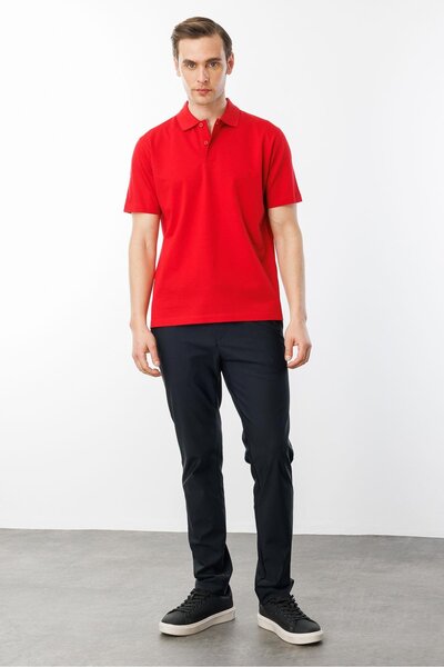 Desen Triko Men's A-Red Collar Pique Mercerized Polo T-Shirt