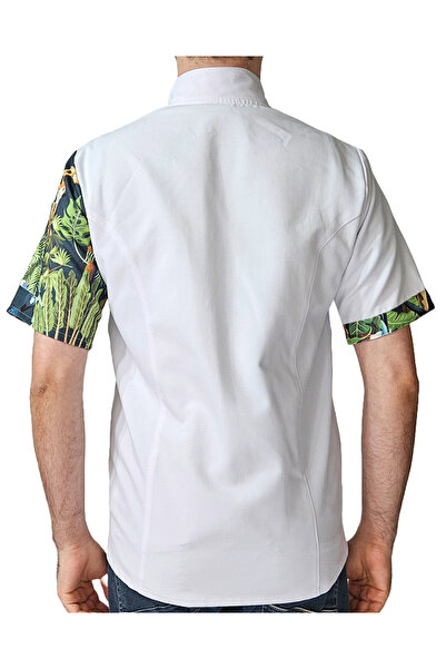 Ant Rotagrup Üniforma ve İş Elbiseleri Unisex Chef Jacket - Tropical Bird Pattern, Hungry Snap Fastener, Short Sleeve, Summer Kitchen Hood